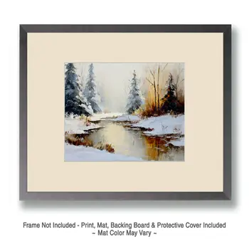Gentle Creek Winterscape - Winter Landscape Art Print - 8"x10" Artwork for 11"x14" Frame