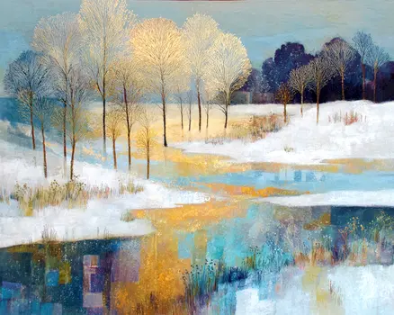 Gold Leaves Drifting - Winter Landscape Art Print - 8"x10" Artwork for 11"x14" Frame