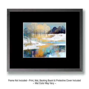 Gold Leaves Drifting - Winter Landscape Art Print - 8"x10" Artwork for 11"x14" Frame