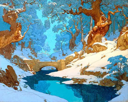 Nouveau Bridge - Winter Landscape Art Print - 8"x10" Artwork for 11"x14" Frame
