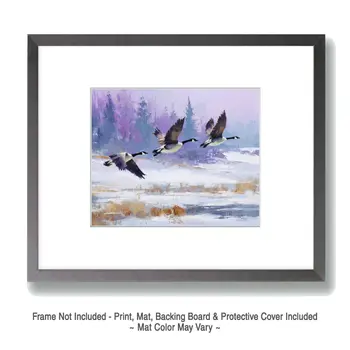 Three Canada Geese Winterscape - Winter Landscape Art Print - 8"x10" Artwork for 11"x14" Frame