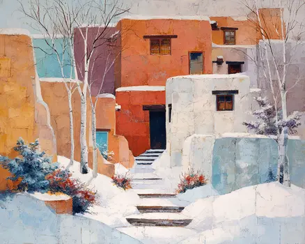Adobe Winterscape - Winter Landscape Art Print - 8"x10" Artwork for 11"x14" Frame