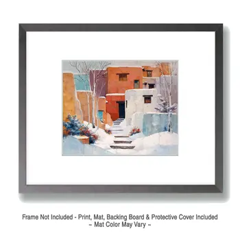 Adobe Winterscape - Winter Landscape Art Print - 8"x10" Artwork for 11"x14" Frame