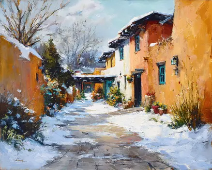 Santa Fe Street Winterscape - Winter Landscape Art Print - 8"x10" Artwork for 11"x14" Frame