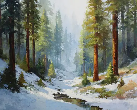 Deep Woods Creek Winterscape - Winter Landscape Art Print - 8"x10" Artwork for 11"x14" Frame