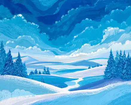 Stylized Snowy Day - Winter Landscape Art Print - 8"x10" Artwork for 11"x14" Frame