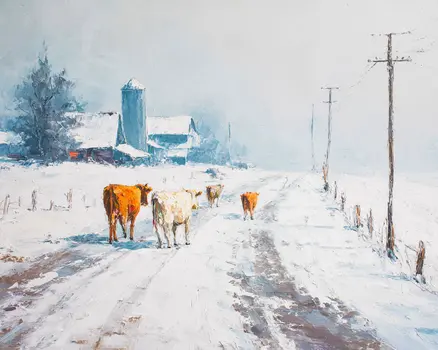 Cows Escaped Winterscape - Winter Landscape Art Print - 8"x10" Artwork for 11"x14" Frame