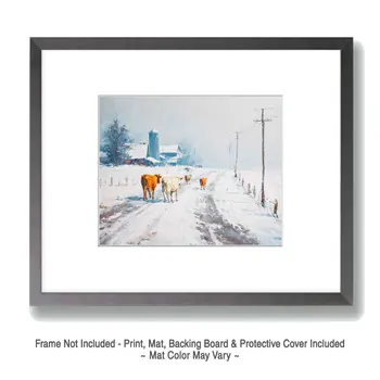Cows Escaped Winterscape - Winter Landscape Art Print - 8"x10" Artwork for 11"x14" Frame