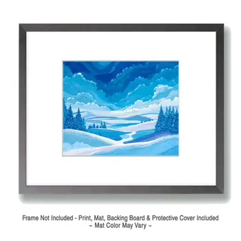 Stylized Snowy Day - Winter Landscape Art Print - 8"x10" Artwork for 11"x14" Frame