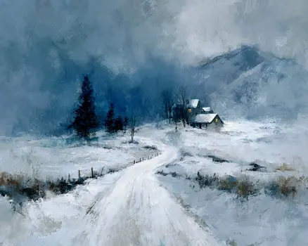 Homestead on a Stormy Day - Winter Landscape Art Print - 8"x10" Artwork for 11"x14" Frame