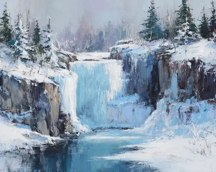 Frozen Falls Winterscape - Winter Landscape Art Print - 8"x10" Artwork for 11"x14" Frame