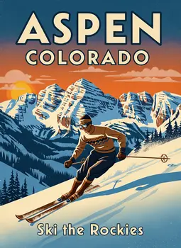 Vintage Aspen Colorado - Famous Ski Area Art Print - 8"x10" Artwork for 11"x14" Frame