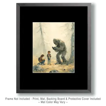 Bigfoot Using a Phone for Directions Art Print - 8"x10" Artwork for 11"x14" Frame