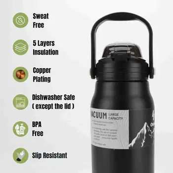 Ozizo M22 44oz Insulated Unique Body Bottle w/ Stainless steel Handle&Lid
