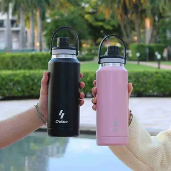 Ozizo M69 34oz 1000ml Insulated Bottle with Handle and Attached Cap