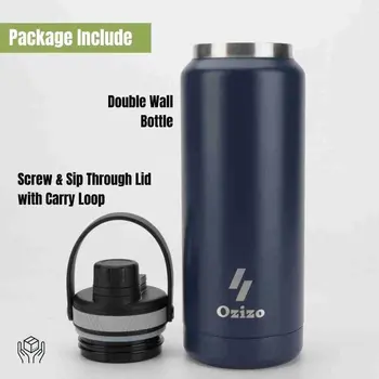 Ozizo M69 34oz 1000ml Insulated Bottle with Handle and Attached Cap