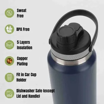 Ozizo M69 34oz 1000ml Insulated Bottle with Handle and Attached Cap