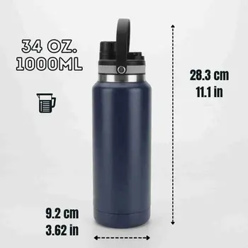 Ozizo M69 34oz 1000ml Insulated Bottle with Handle and Attached Cap