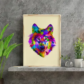 Wolf geometric rainbow animal print
