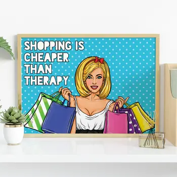 Shopping is cheaper than therapy pop art typography print