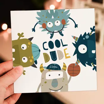 Cool monster dudes birthday card for children