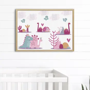 Pink dinosaurs child's bedroom, nursery print