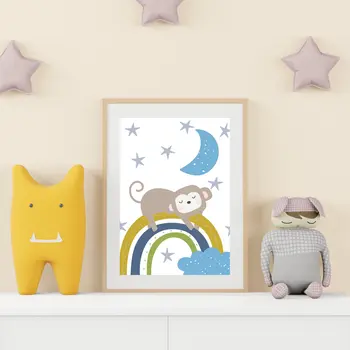 Sleeping monkey child's bedroom, nursery print