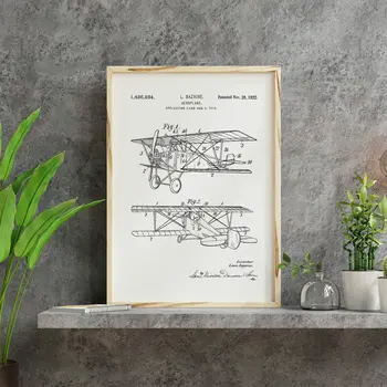 Aviation, aeroplane patent drawing print: Bazaine 1922