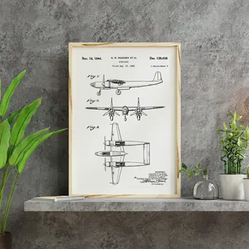 Aviation, aeroplane patent drawing print: Hughes 1943
