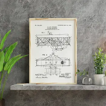 Aviation, aeroplane patent drawing print: Flying machine - Wright 1906