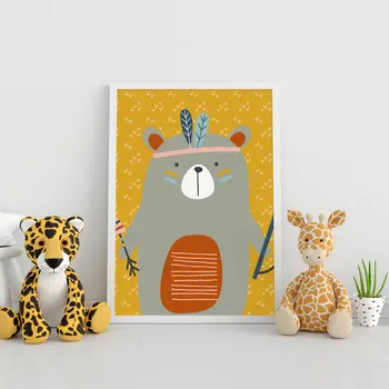 Illustrated tribal bear child's bedroom, nursery print