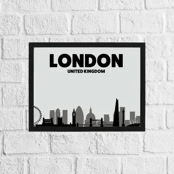 Black and grey London skyline print
