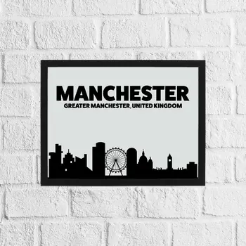 Black and grey Manchester skyline print