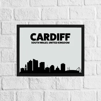 Black and grey Cardiff skyline print