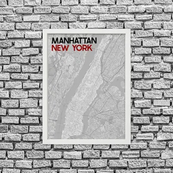 Manhattan, New York: Black and red street map print