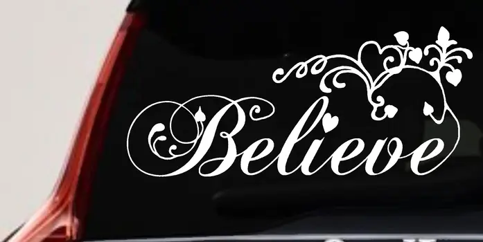 Believe Swirls Hearts Christian Car Truck Window Decal Sticker Vinyl