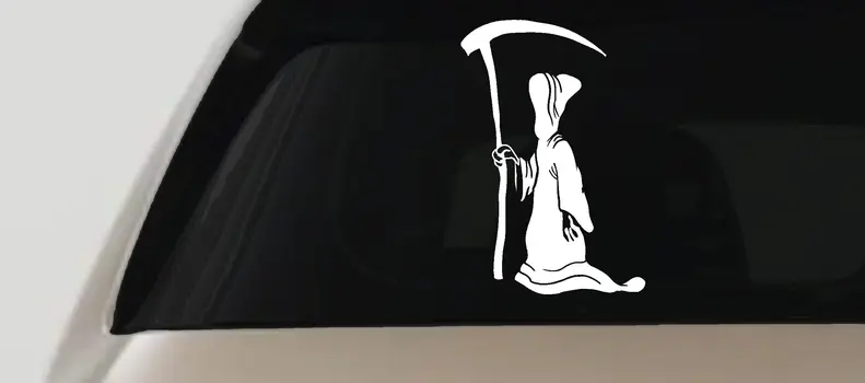 Grim Reaper Car Truck Window Vinyl Decal Sticker Spooky Vehicle Decor