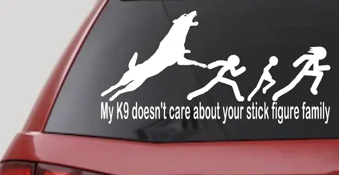 Funny K9 Dog Decal No Stick Figure Family Car Truck Window Sticker