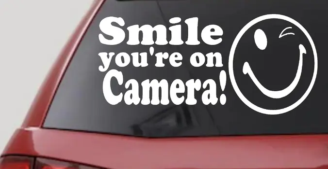 Smile You're On Camera Vinyl Decal for Store Windows & Car Trucks
