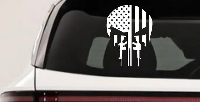 Punisher Skull US Flag AR15 Teeth Decal Car Truck Window Sticker
