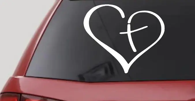 Christian Heart Cross Car Decal Sticker Window Vinyl Truck Auto Faith
