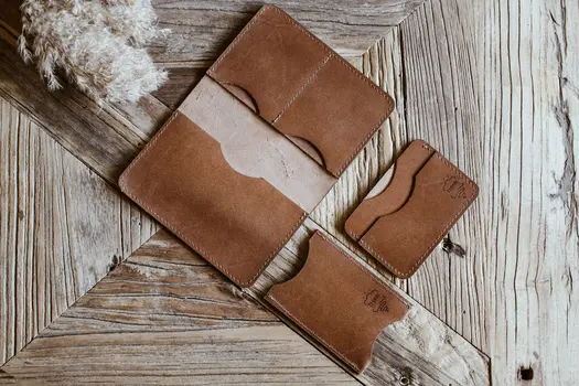 Business set - Wallet, business card holder, card case - light brown