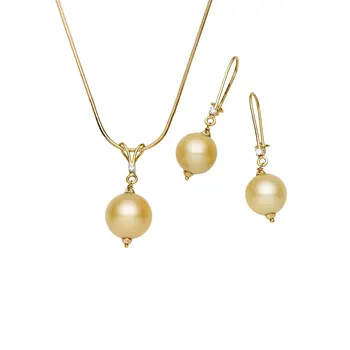 South Sea Gold Pearls Kookaburra Diamond Set in 14ct Gold Set 12-13 mm AAA