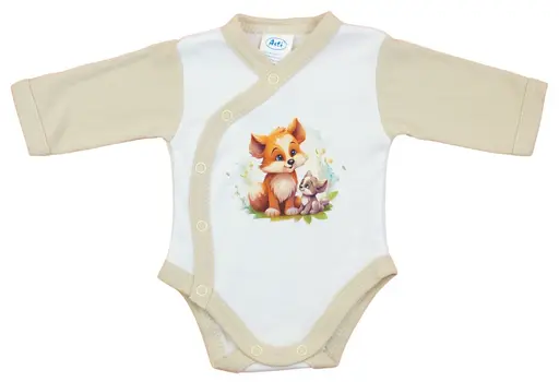 Elöl patentos hosszú ujjú baba body Erdő állatai mintával