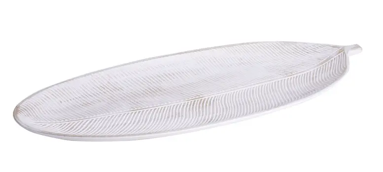 WOODEN BOWL LEAF WHITE 40*18*3