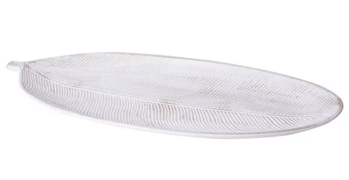 WOODEN BOWL LEAF WHITE 60*21*4