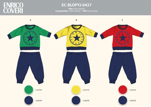 Enrico Coveri long thin baby pajamas - 100% cotton pajamas - red-dark blue - 86