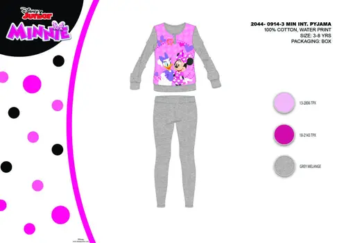 Winter cotton interlock children's pajamas - Disney Minnie mouse - gray - 98
