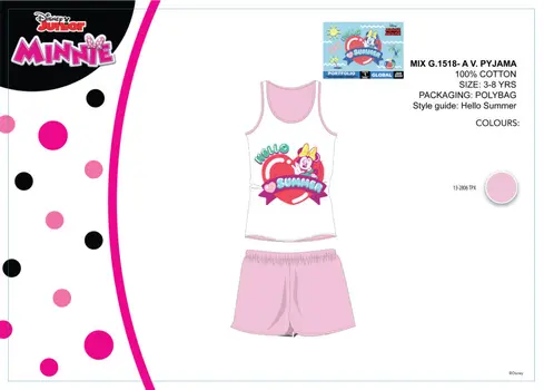 Disney Minnie mouse summer sleeveless children's pajamas - cotton pajamas - light pink - 128