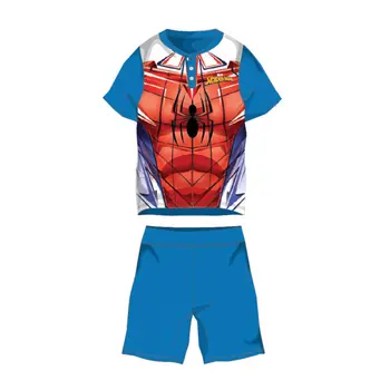 Summer short-sleeved children's cotton pajamas - Spiderman - medium blue - 98